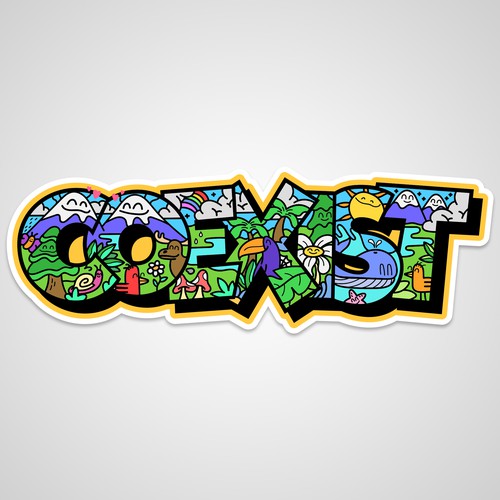 NEED FUN AND COLORFUL "COEXIST" STICKER ILLUSTRATED Design by PEDROVALERODSGN ✅
