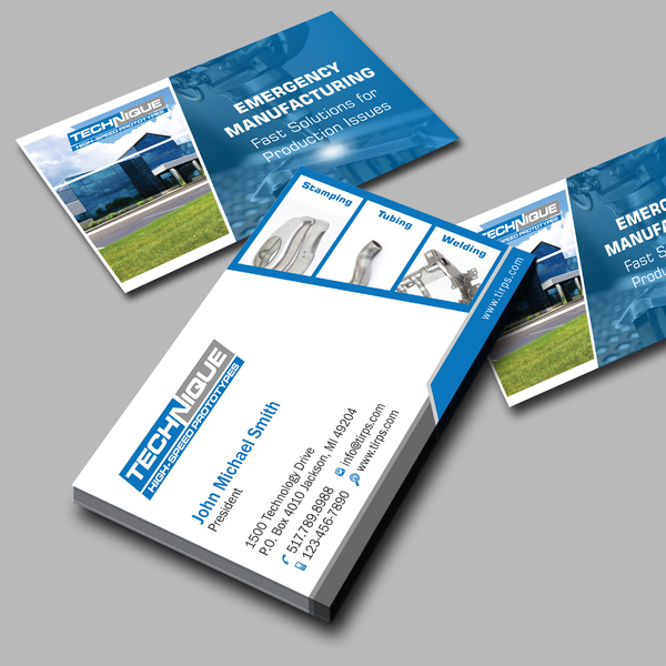 Design by jmcaguioa01 titled "*We give quick feedback* Design a business card for a high-tech, fast-paced manufacturing company"