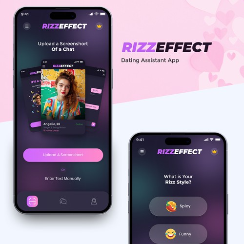 Design 3 Page UI For Mobile App about Flirting Design by sandy#ogma