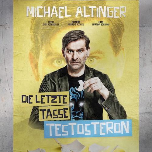 eye catching tour poster for comedian Michael Altinger Design by EyahezaK
