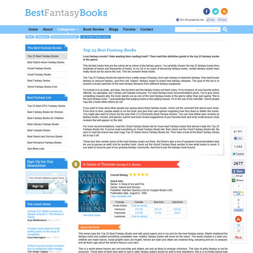 Help Best Fantasy Books with a new website design Réalisé par skinny_beef