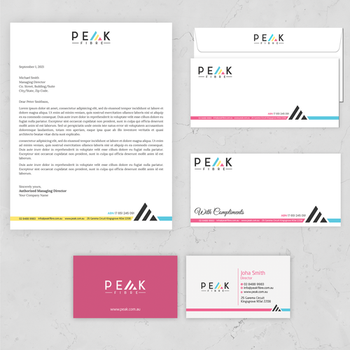 Creative, slick, professional Stationary for New Brand - Peak Fibre - Design by Sawama