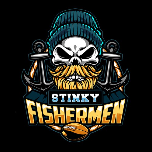 Fierce, fun, and funky fisherman logo to appeal to men Design by rojSeven