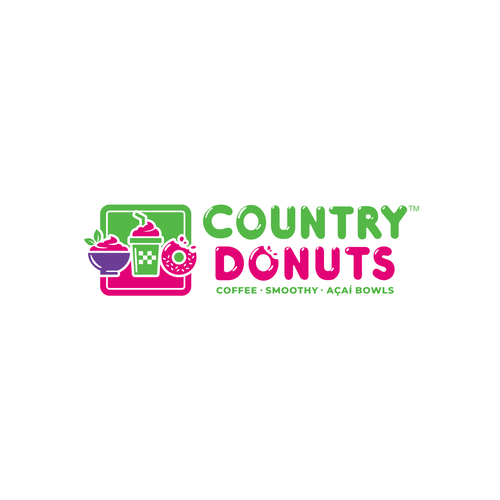 We need a modern exciting logo to encompasses our Name Country Donuts Coffee smoothy bowls Design by crapit