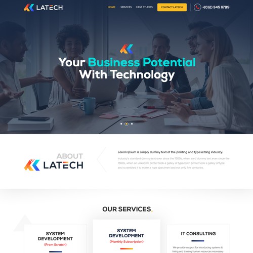 Please create a corporate page for my IT consulting and software development firm Design by the Sanatan