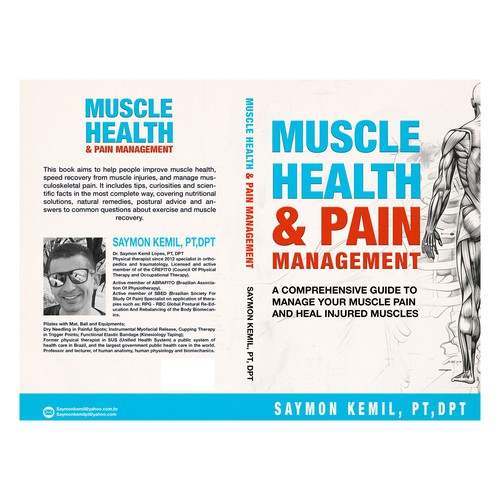 Book cover with a drawing images of the human anatomy combining muscles and bone structure. Design by rifally