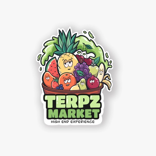 Design a fruit basket logo with faces on high terpene fruits for a cannabis company. Réalisé par HannaSymo