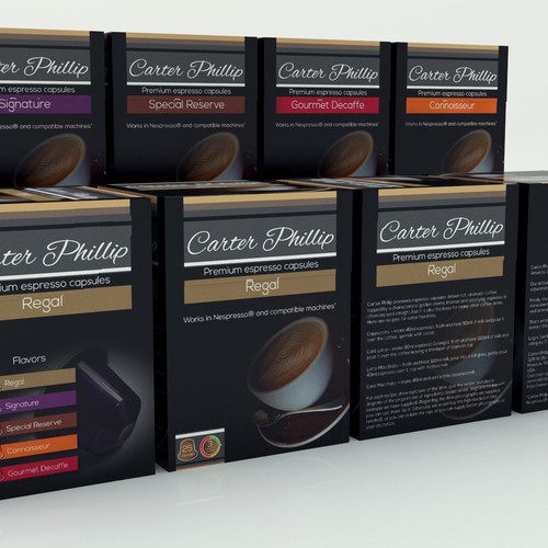 Design an espresso coffee box package. Modern, international, exclusive. Design by Andras Balogh