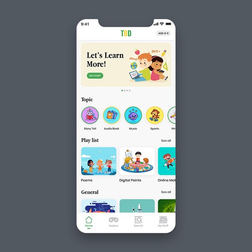 Clear and colorful app meant to engage young children Design by sandy#ogma