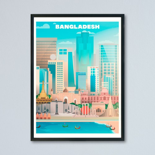 Skyline Wall Art Drawing of Bangladesh Design by MGMR1305