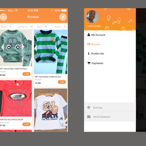 Mobile App Kidzy 2 simple screens + Logo. Design by Gushic