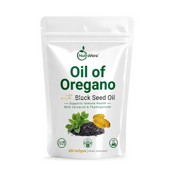 Design by ArtByShahnaz™ titled "Oil of Oregano with Black Seed Oil Capsules – Product Label Design"