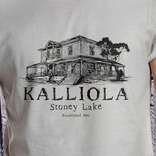 Vintage Old Cabin Photo to Line Drawing T-Shirt Design-ontwerp door molkastm