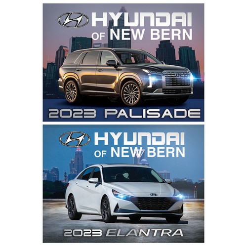 Flyer for Hyundai car dealership showing off the new Palisade and Elantra Design by omsplus