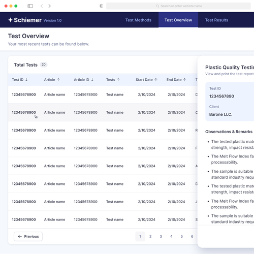 A desktop web UI design for a plastic quality testing software Design by Crimsonte