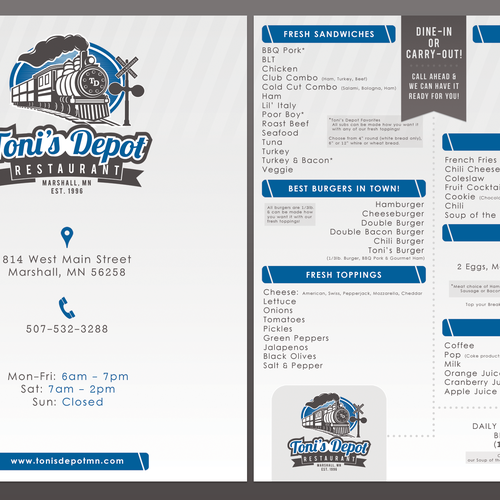 Sub & Burger Restaurant needs NEW DESIGN take out menu! Design by Carano