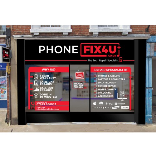 PhoneFix4u.co.uk Phone repair Shopfront Design Design by Izznuls