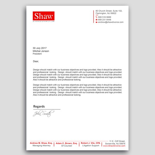 Letterhead for Divorce & Family Law Firm; Modern, Conservative Design Design by PAPRI802030