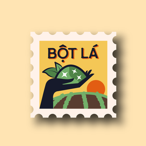 Design by Tiago Dias titled "Postage stamp logo for leaf powder company"