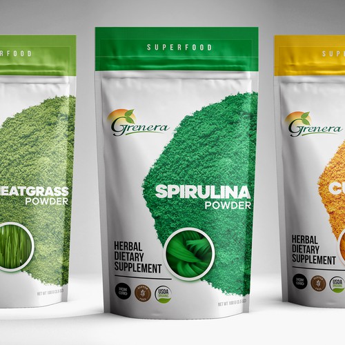 Package Design for Spirulina Powder, Wheatgrass Powder & Curcumin ...