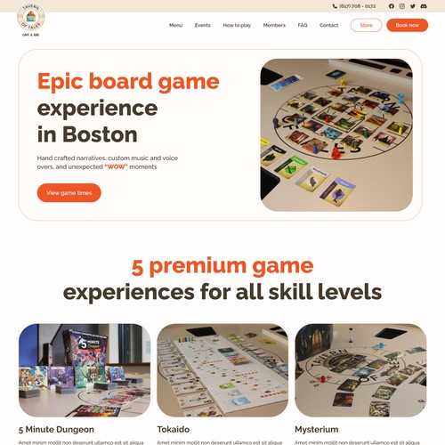 Fun, mobile friendly page redesigns for our board game cafe Design by Nastasya Alt