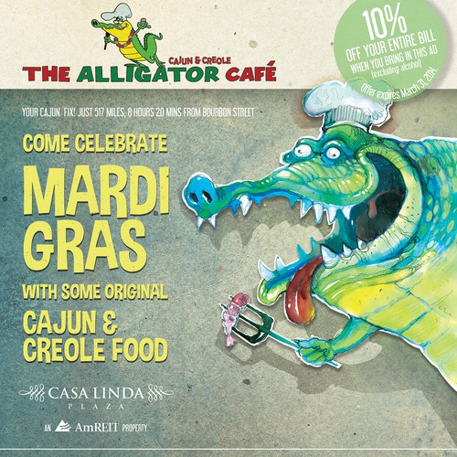 Create a Mardi Gras ad for The Alligator Cafe Design by Evilltimm