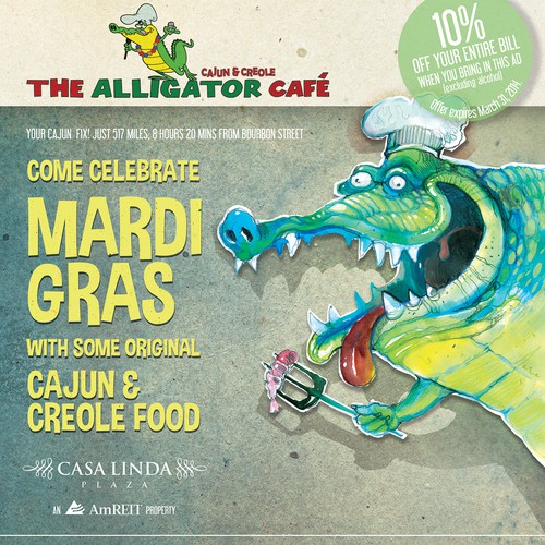 Create a Mardi Gras ad for The Alligator Cafe Design von Evilltimm