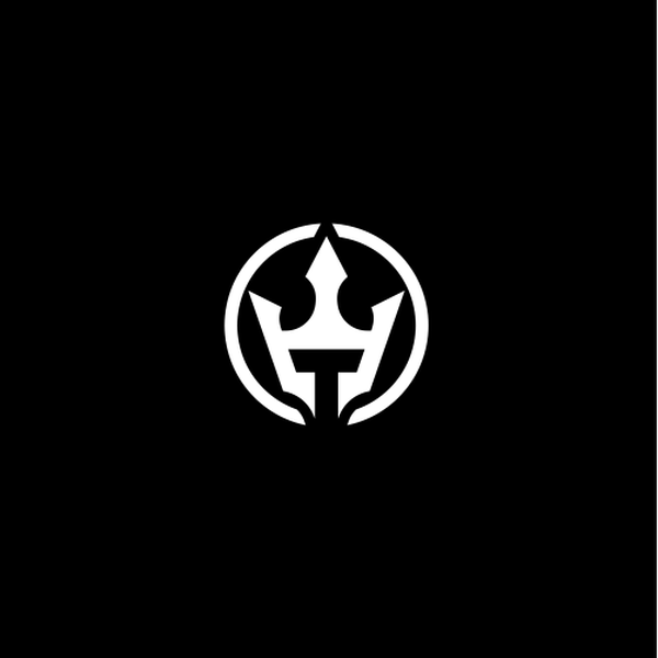 A trident symbol within the T text that doubles as a standalone icon.