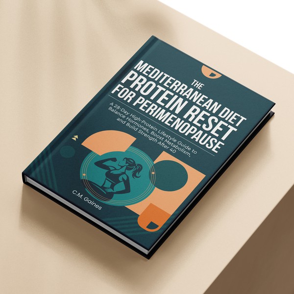 Sophisticated health & fitness book cover blending strength and Mediterranean diet vitality