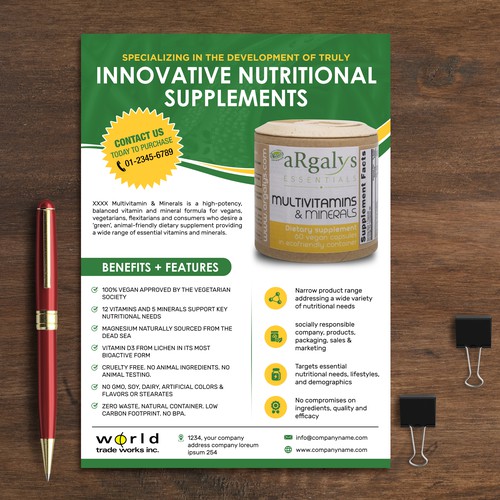 Product Flyer for Dietary Supplement (multivitamin & mineral) Design by Alphabet ♥