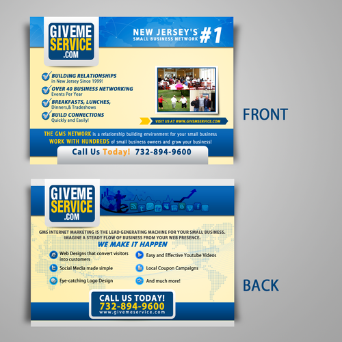 postcard or flyer for givemeservice.com Design by yummy