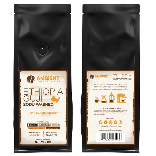 Develop front and back labels for Ambient Coffee Roasters coffee bag Design by ted181 dexign