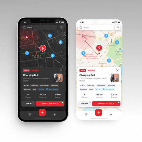 Tesla App to localise charging point on a map Design by Ratko Batinic