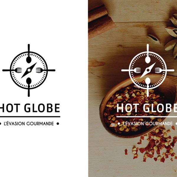 A logo for tasty and exotic hot-dog which make you travel!