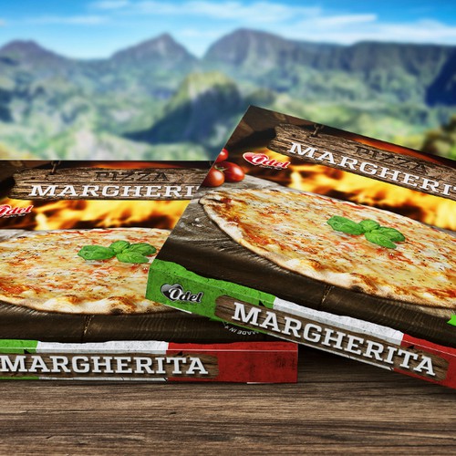 create a modern and appealing frozen pizza box Design by SebastianWDesign