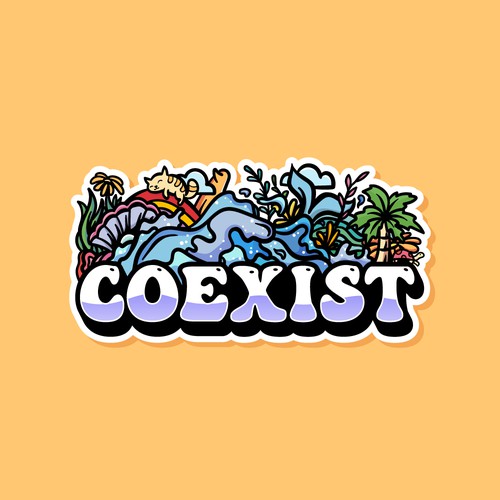 NEED FUN AND COLORFUL "COEXIST" STICKER ILLUSTRATED Design by Wanderline