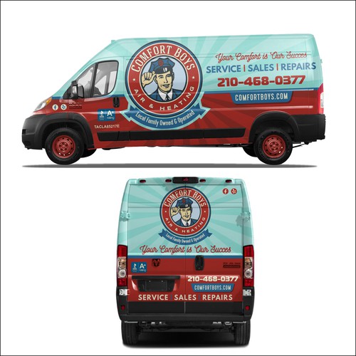Comfort Boys Service Company New Retro Van Wrap Design Design by dnite