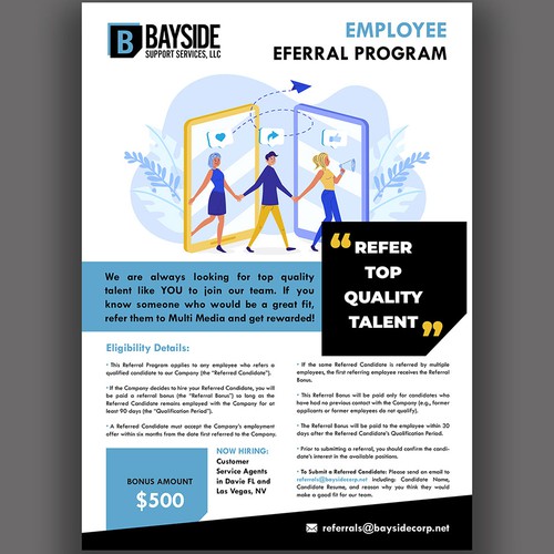 need a flier to announce awesome employee referral program target demo young tech support agents Design by GAFNS