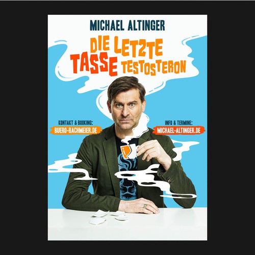 eye catching tour poster for comedian Michael Altinger Design by Christo Pluto