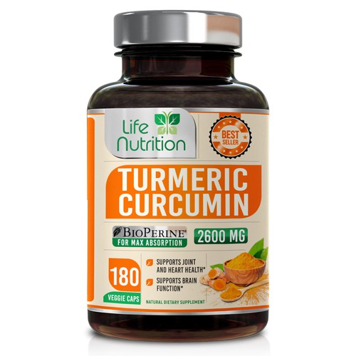 Life Nutrition needs a "beautiful label" for its Turmeric Extract bottle -  (Two (2) Winners will be awarded! ) Design by 18-Designs