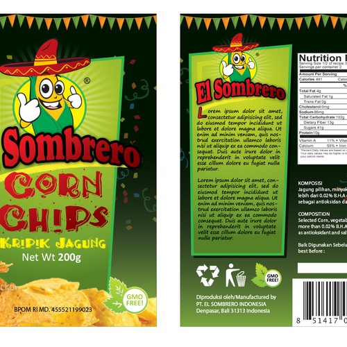 Label for El Sombrero's corn chips Réalisé par Priyo
