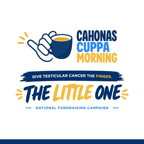 "Give testicular cancer the finger (the little one): a ballsy Tea Morning charity brand" winning Logo & social media pack