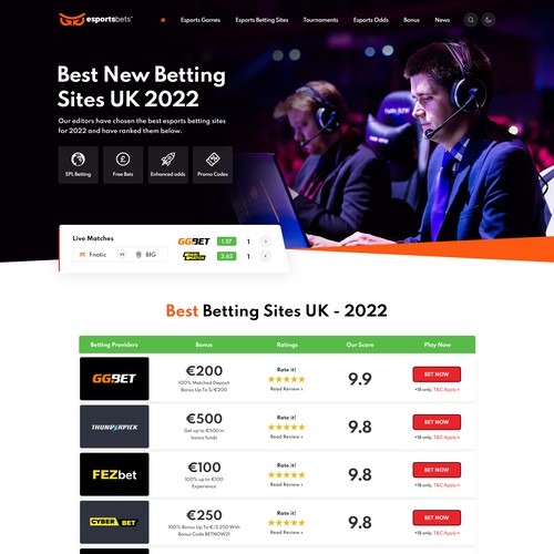 Design a new Esports betting comparison website Ontwerp door Mahant Arts