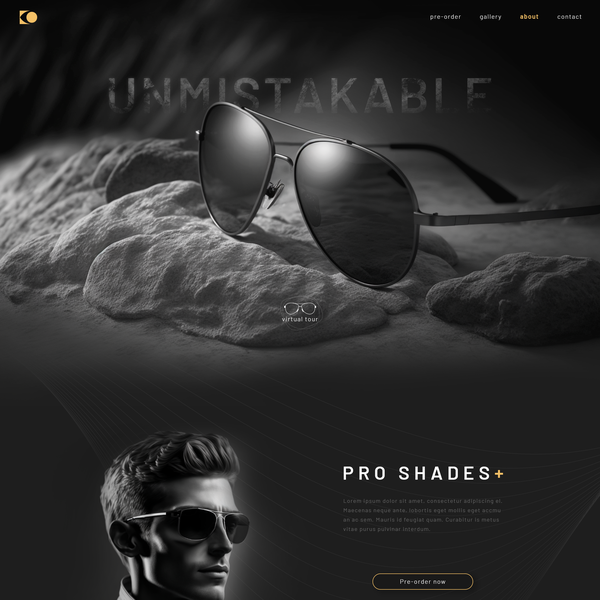 Web page for sunglasses