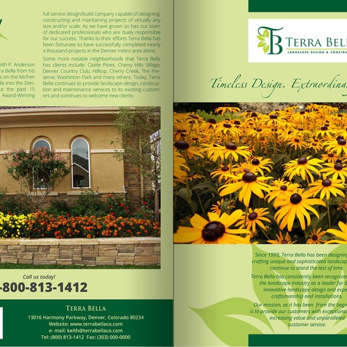 Create an upscale brochure for Terra Bella Landscape Architecture Design by manncor