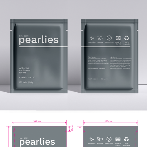 Design an attractive refill pack for a trendy new toothpaste tablet brand Design by nicolesaulsdesigns