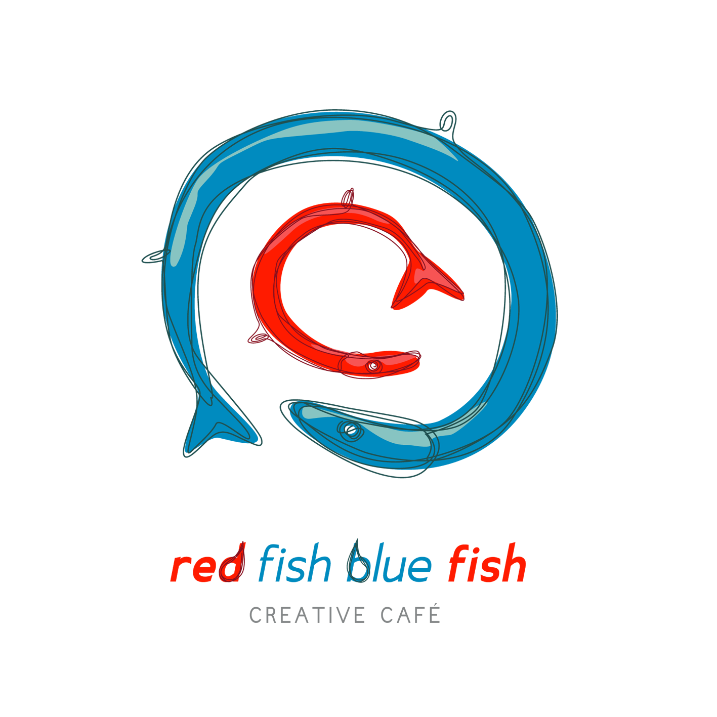 Blue and red logo with the title 'Help RedFish BlueFish Creative Cafe with a new logo'