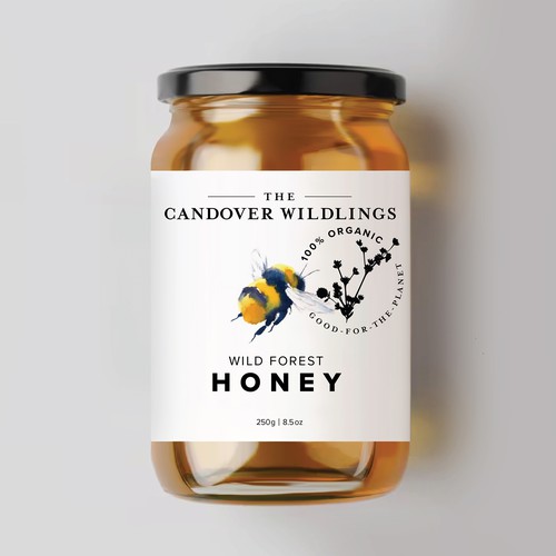 The Bees Need You! Wild Forest Honey Label Design. Design by Osolindu