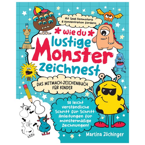 Design a cheerful cover for a monster drawing book for children Design by Cubist❑