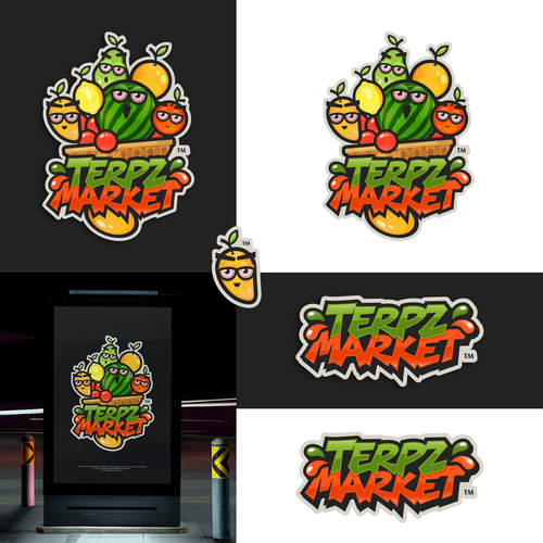 Design a fruit basket logo with faces on high terpene fruits for a cannabis company. Diseño de TheOneDesignStudio™